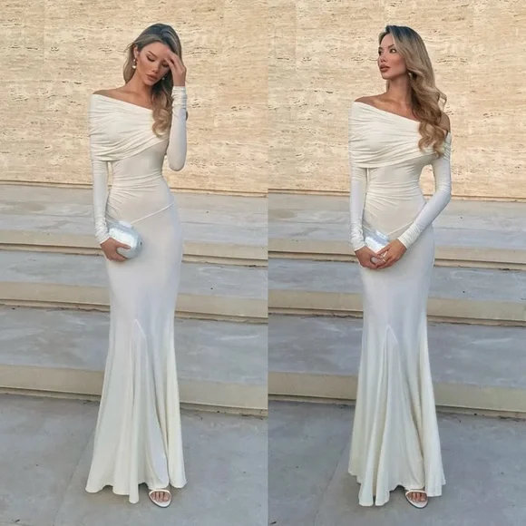 HELSA Lotta Off Shoulder Maxi Dress Cream NEW with tags - www.joarbit.com